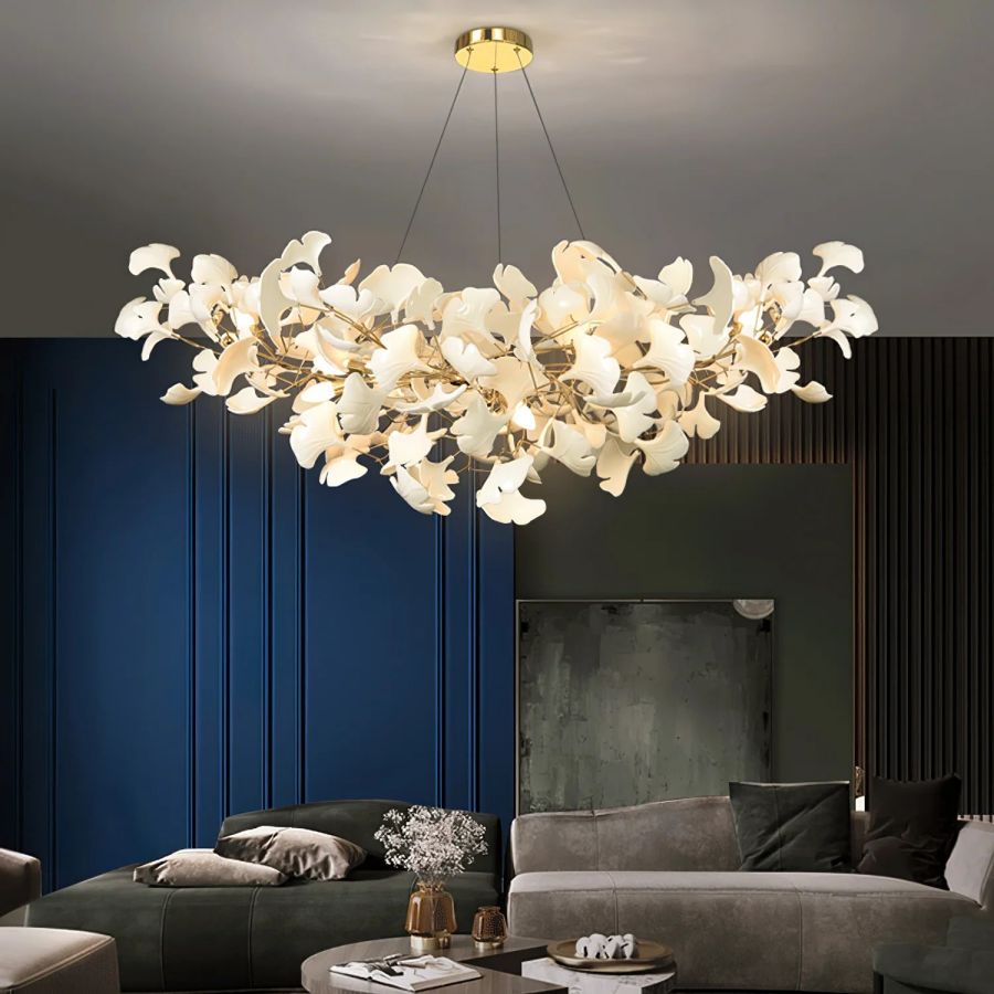 Boat-Shaped Ceramic Ginkgo Leaf Chandelier-Momo Lighting