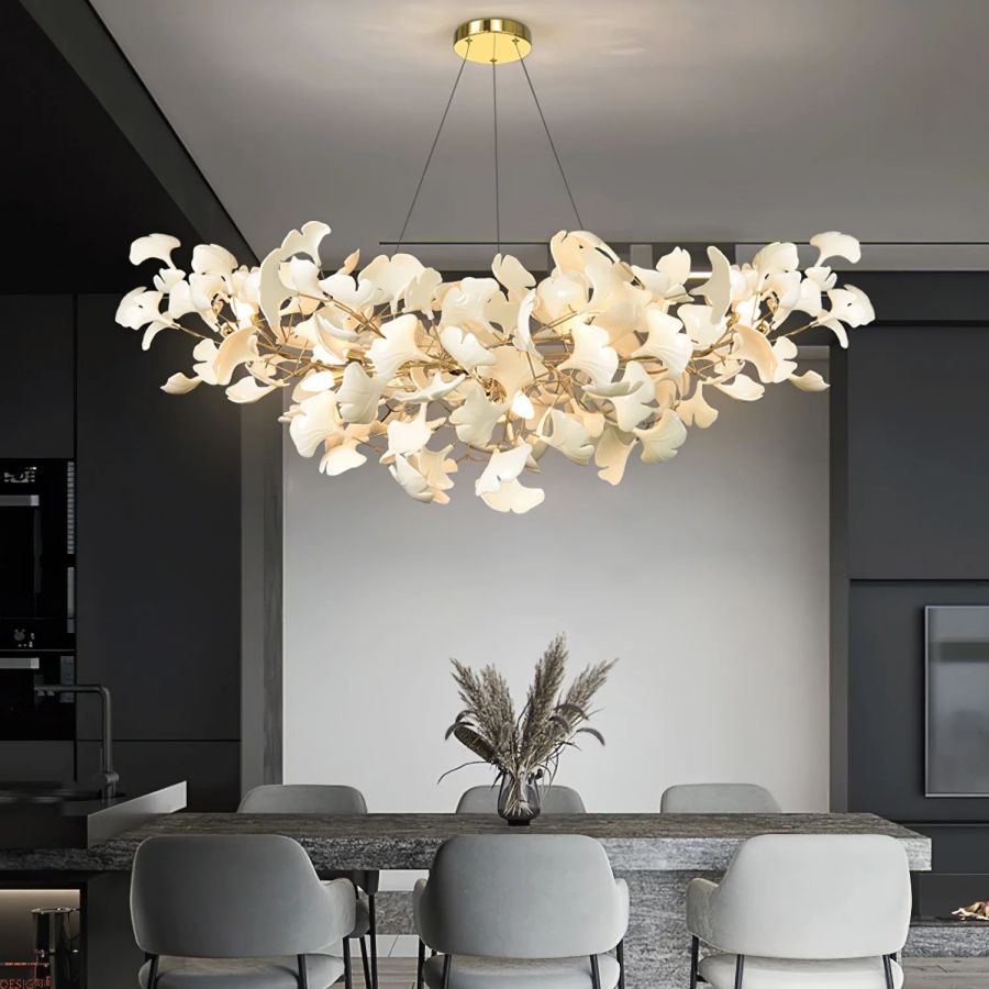 Boat-Shaped Ceramic Ginkgo Leaf Chandelier-Momo Lighting
