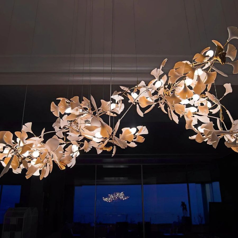 Bustling Ceramic Ginkgo Leaf Chandelier-Momo Lighting