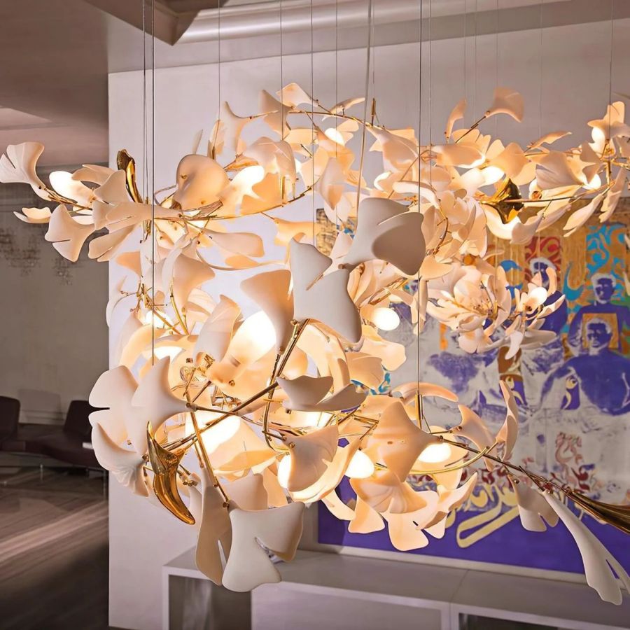 Bustling Ceramic Ginkgo Leaf Chandelier-Momo Lighting