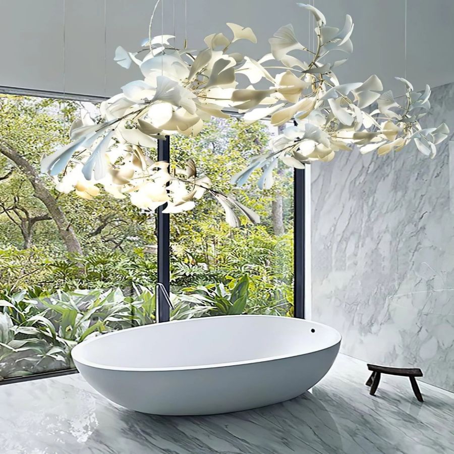 Bustling Ceramic Ginkgo Leaf Chandelier-Momo Lighting