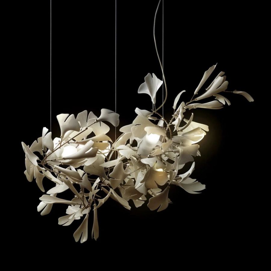 Bustling Ceramic Ginkgo Leaf Chandelier-Momo Lighting