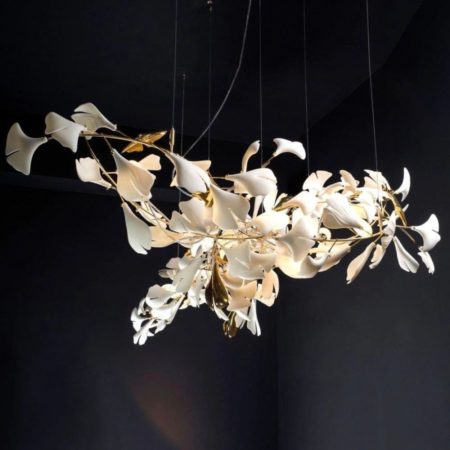 Bustling Ceramic Ginkgo Leaf Chandelier-Momo Lighting
