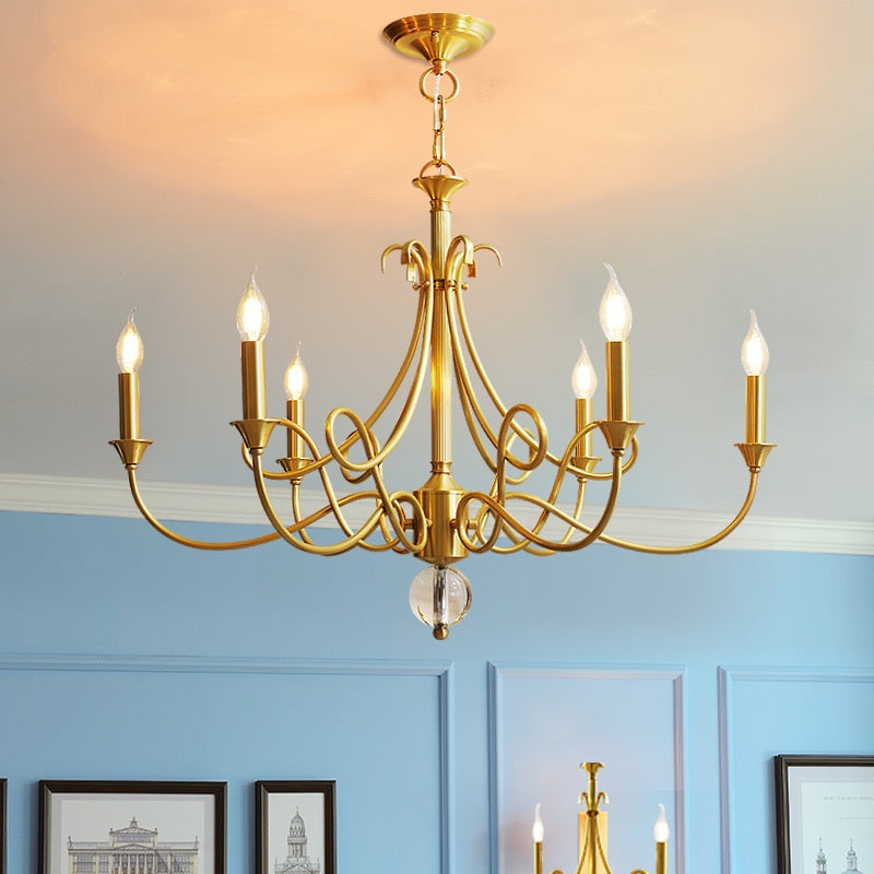 Candle Light Chandelier|Farmhouse Ceiling Fixtures|Natural Brass E14 Adjustable Length-Momo Lighting