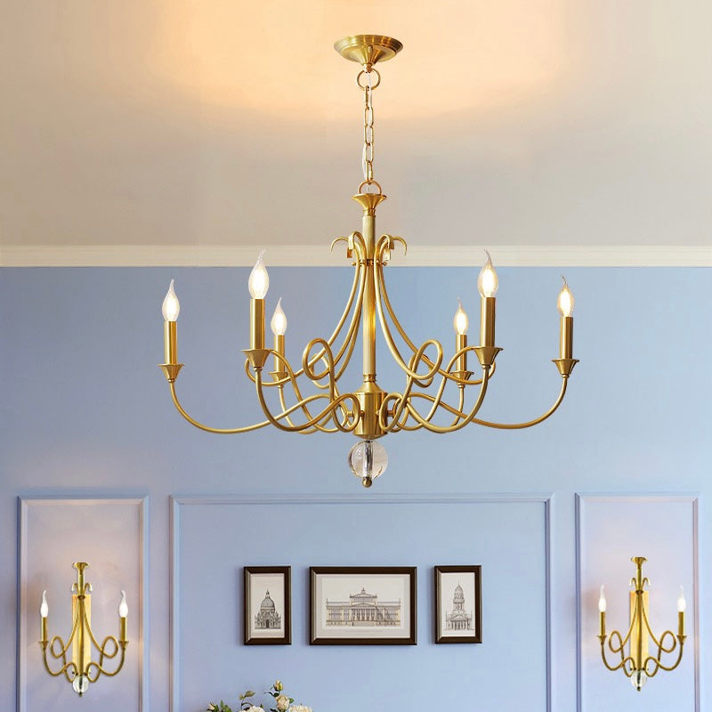 Candle Light Chandelier|Farmhouse Ceiling Fixtures|Natural Brass E14 Adjustable Length-Momo Lighting