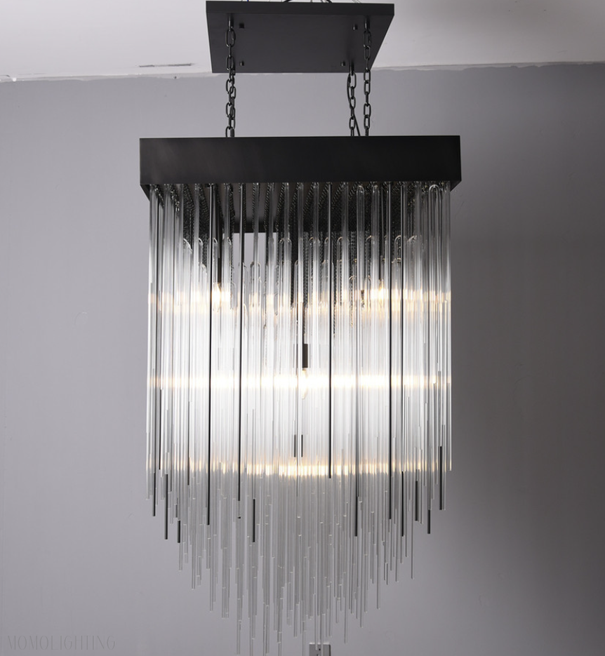 Cascade Glass Square Chandelier 30"