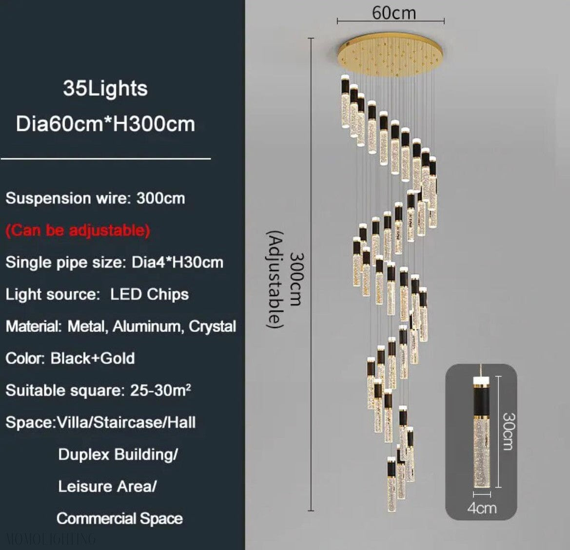 Cassandra Foyer & Stairecase Chandelier 23" 31" D-Momo Lighting