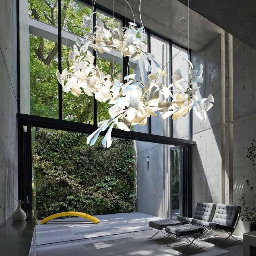 Ceramic Ginkgo Leaf Linear Extended Chandelier-Momo Lighting