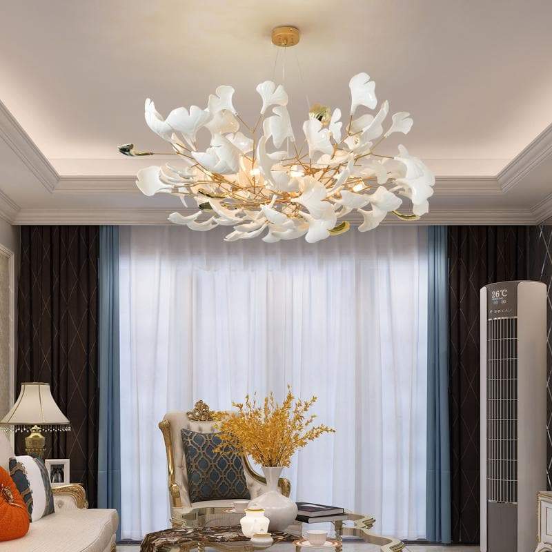 Ceramic Ginkgo Petal Chandelier-Momo Lighting