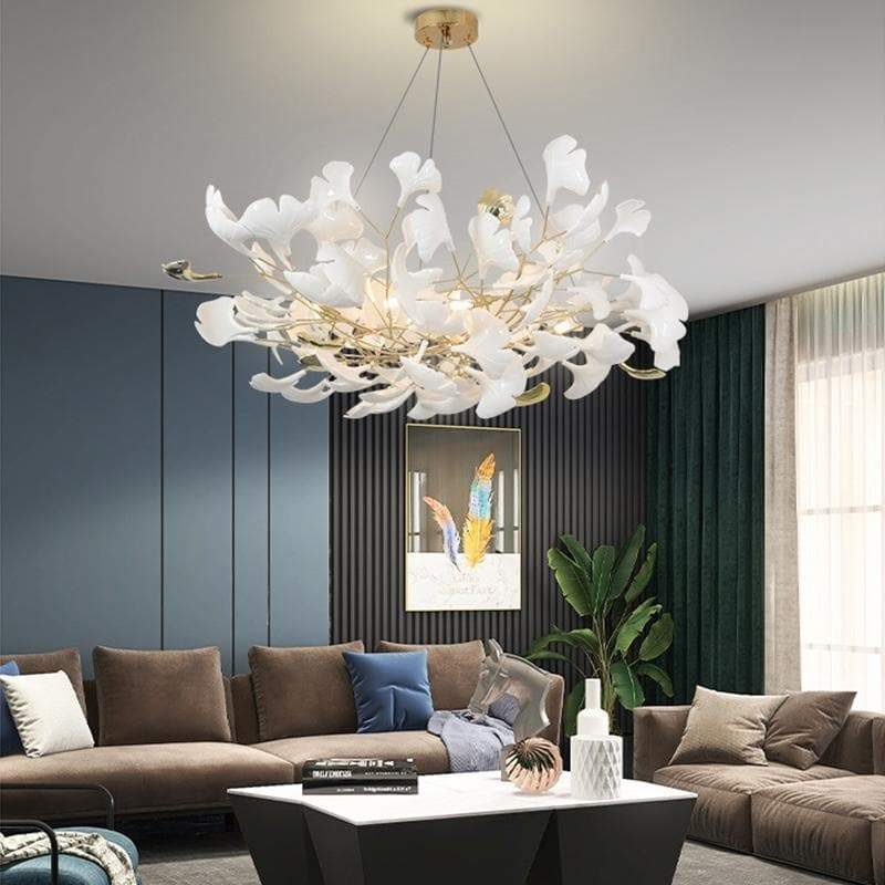 Ceramic Ginkgo Petal Chandelier-Momo Lighting