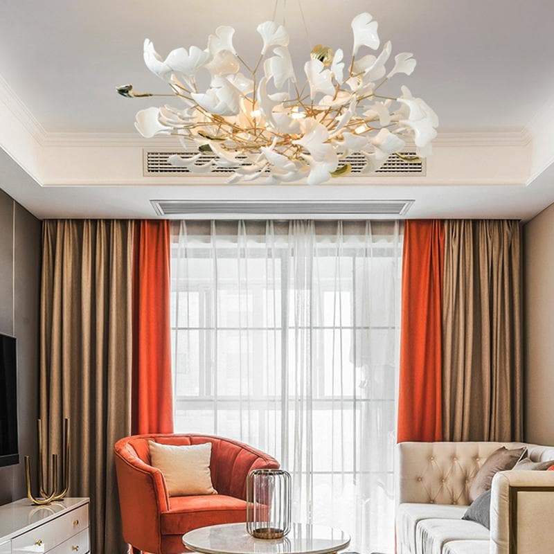 Ceramic Ginkgo Petal Chandelier-Momo Lighting