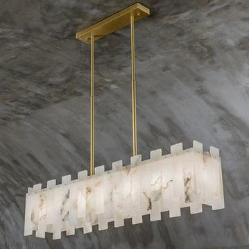 Charlene Marble Brass Linear Chandelier-Momo Lighting