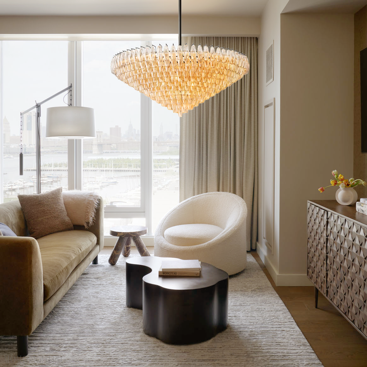 Chiara Glass Tiered Round Chandelier 61"-Momo Lighting