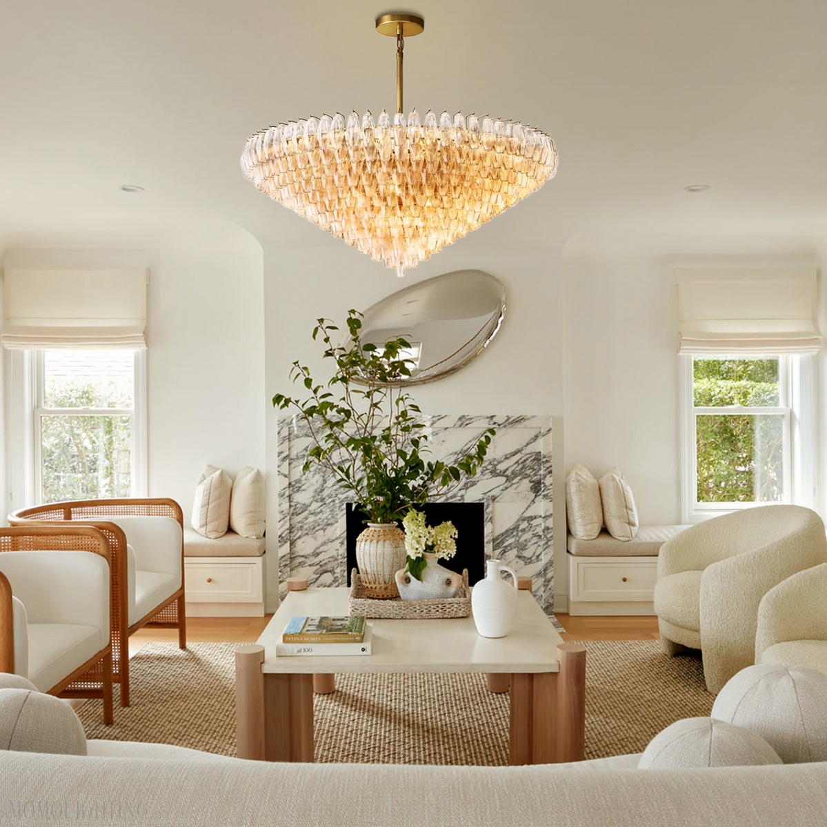 Chiara Glass Tiered Round Chandelier 61"-Momo Lighting