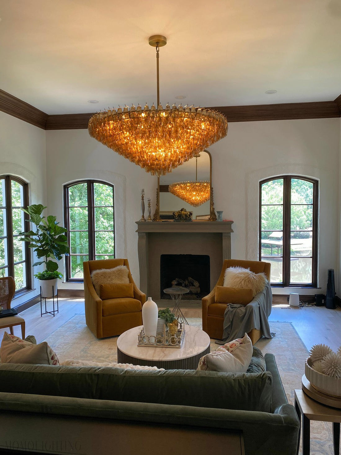 Chiara Glass Tiered Round Chandelier 61"-Momo Lighting