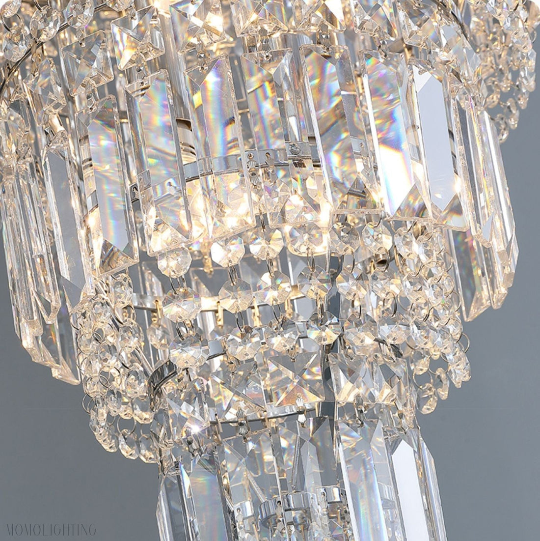 Chrome Extra Large Crystal Chandelier for Foyer Staircase Living Room Entrance Ceiling Light Fixture In Silver-Momo Lighting