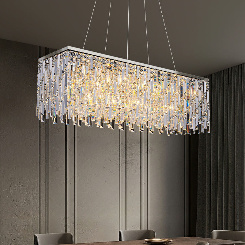 Chrome/ Silver Decorative Kitchen Island Lighting Crystal Rectangle Chandelier For Long Dining Table Round Pendant Light Fixture For Living Room-Momo Lighting