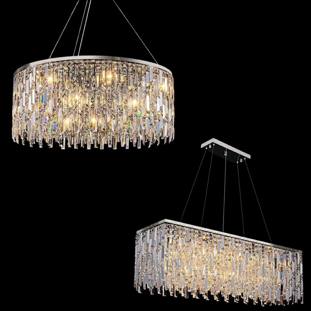 Chrome/ Silver Decorative Kitchen Island Lighting Crystal Rectangle Chandelier For Long Dining Table Round Pendant Light Fixture For Living Room-Momo Lighting