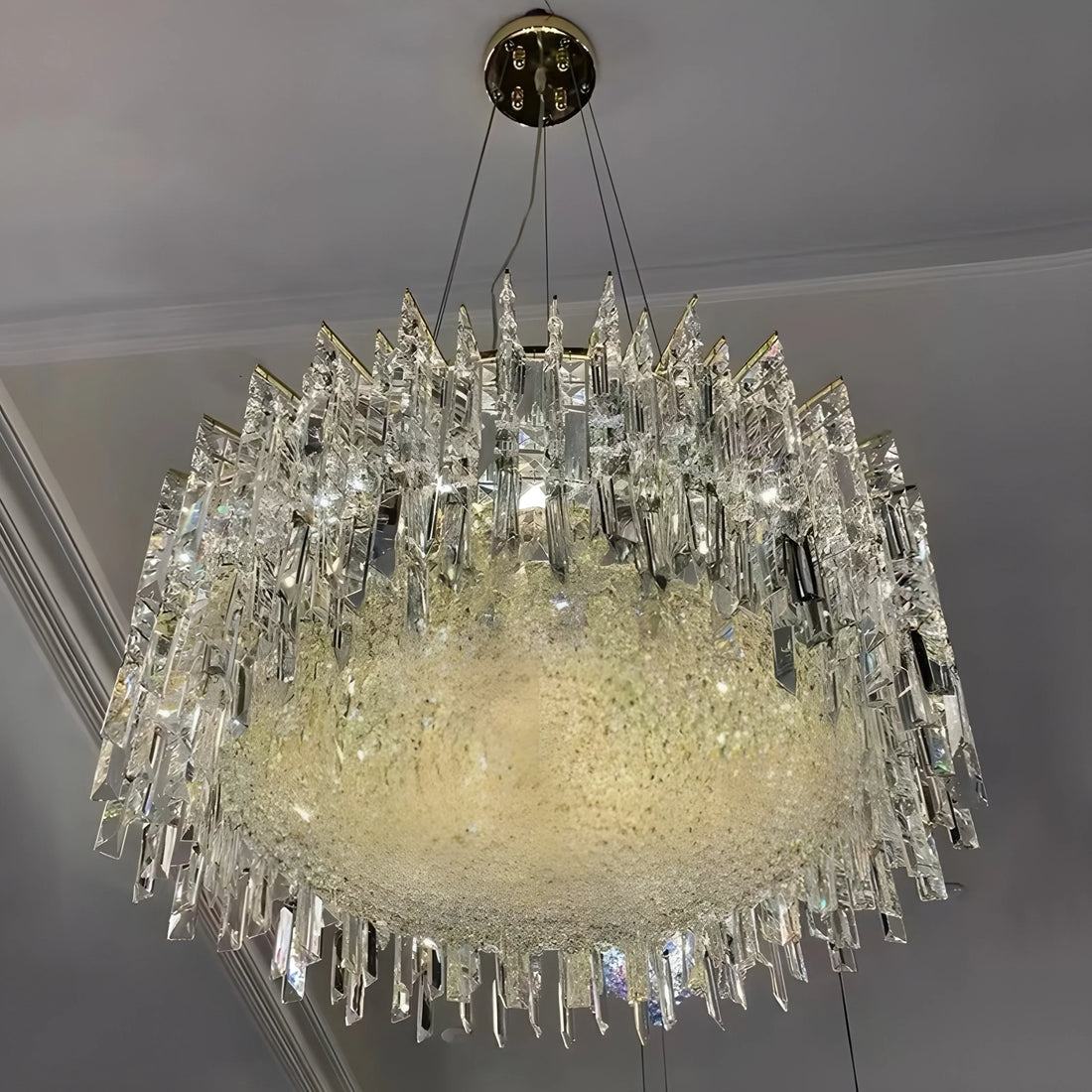 Chrome Silver Stylish Round Crystal Chandelier Modern Ceiling Pendant Light For Living Room/ Bedroom-Momo Lighting