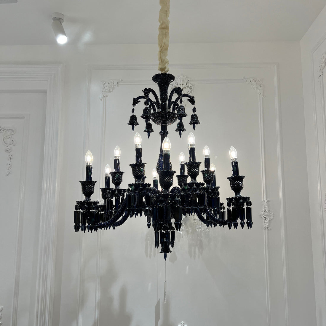 Classic Black Candle Style Chandelier Crystal Ceiling Pendant Lighting Fixture For Living/ Bedroom-Momo Lighting