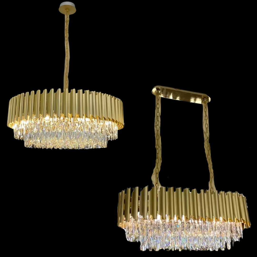 Classic Modern Round/Rectangle Crystal Chandelier in Gold Finish for Living/Dining Room-Momo Lighting