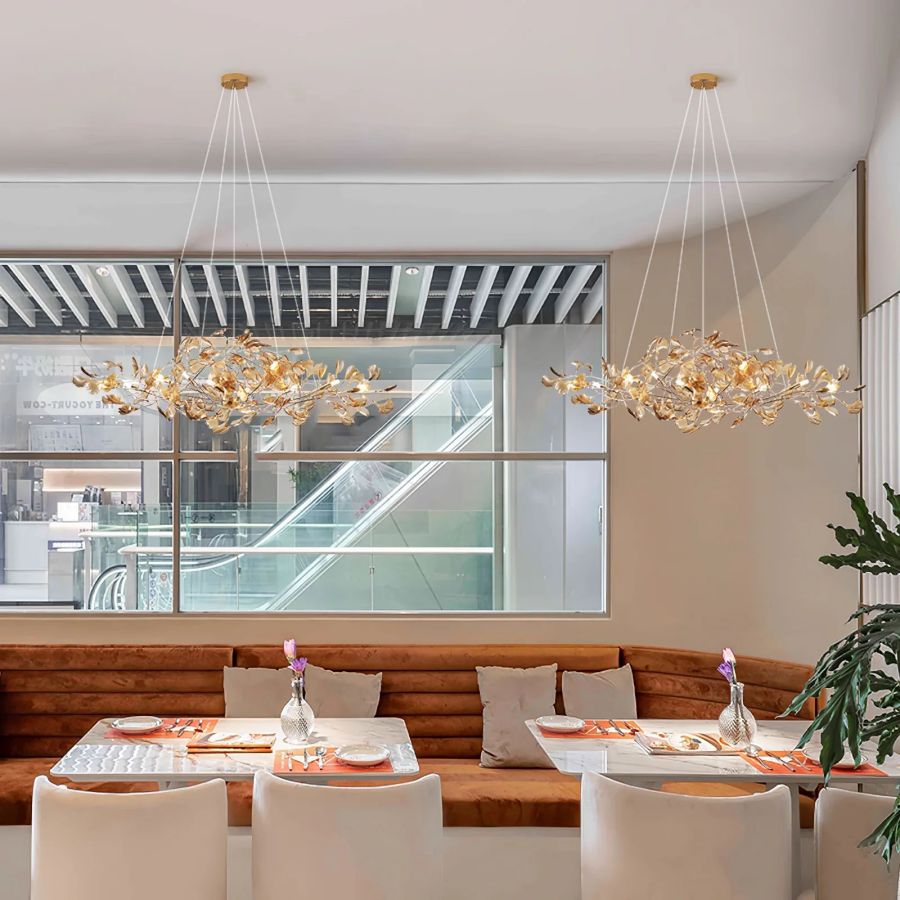 Colorful Glass Ginkgo Leaf Chandelier-Momo Lighting