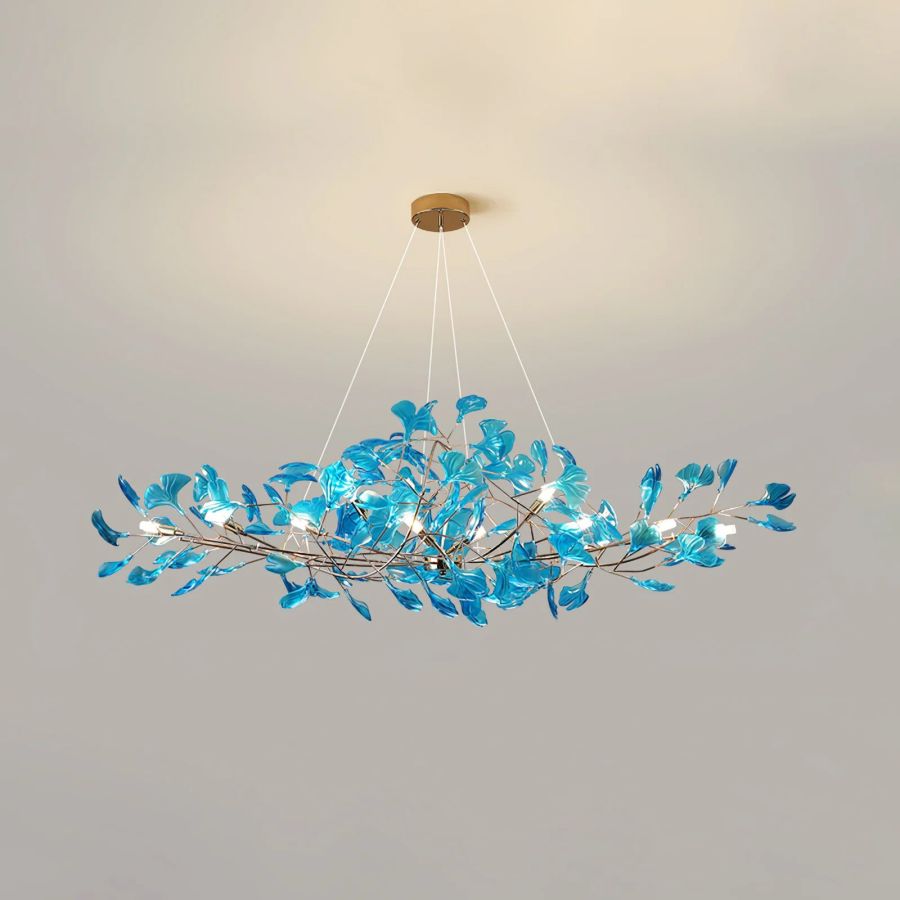 Colorful Glass Ginkgo Leaf Chandelier-Momo Lighting