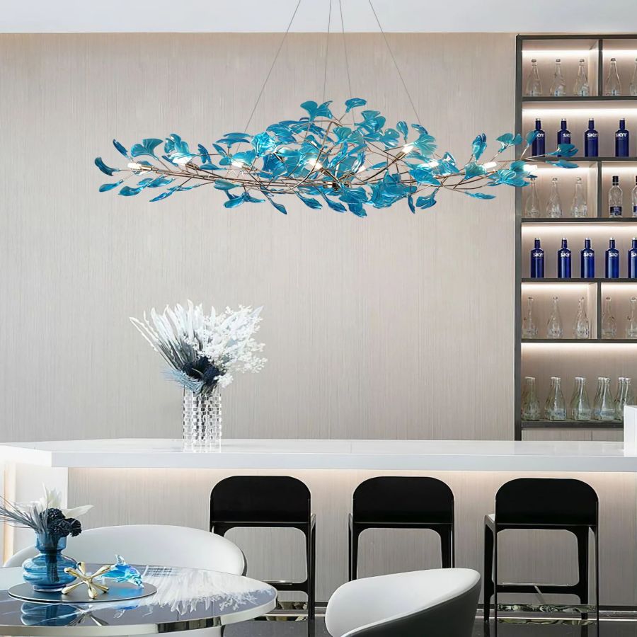 Colorful Glass Ginkgo Leaf Chandelier-Momo Lighting