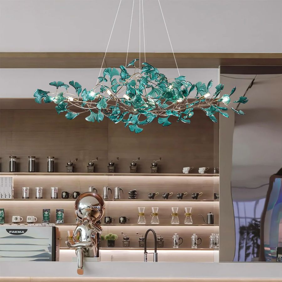 Colorful Glass Ginkgo Leaf Chandelier-Momo Lighting