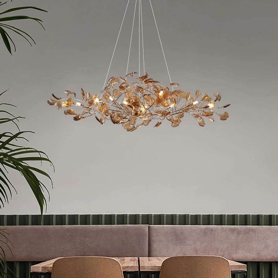 Colorful Glass Ginkgo Leaf Chandelier-Momo Lighting
