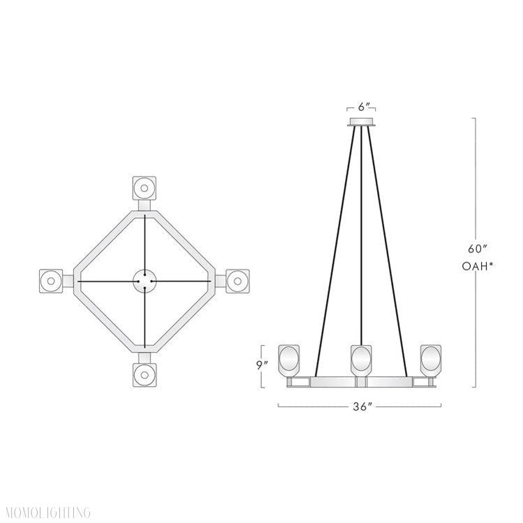 Cono Crystal Square Chandelier 36"-Momo Lighting
