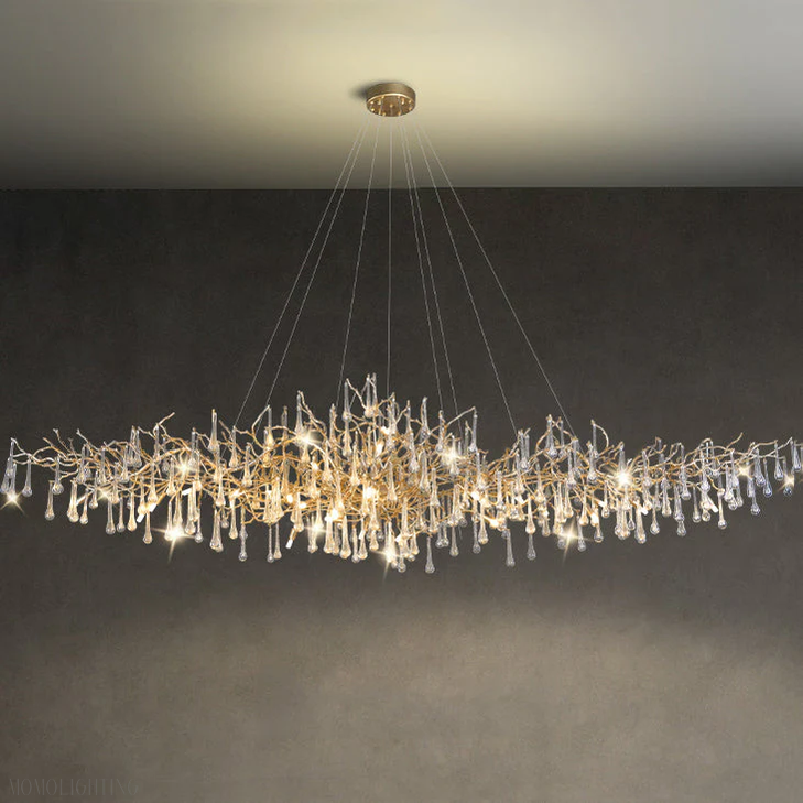 Crystal Teardrop Brass Branch Chandelier