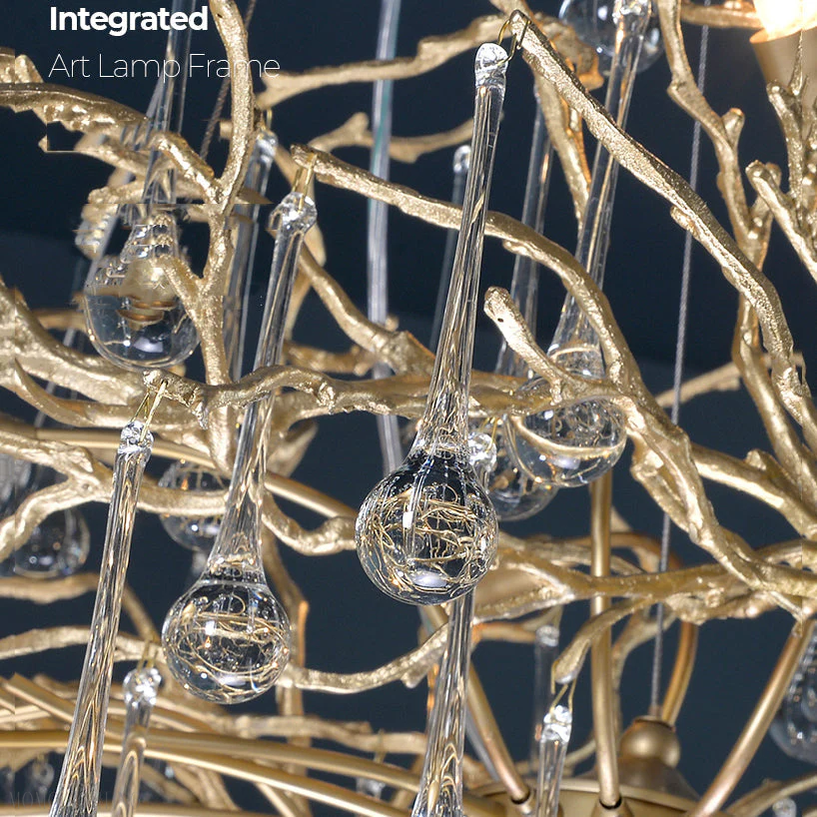 Crystal Teardrop Brass Branch Chandelier-Momo Lighting