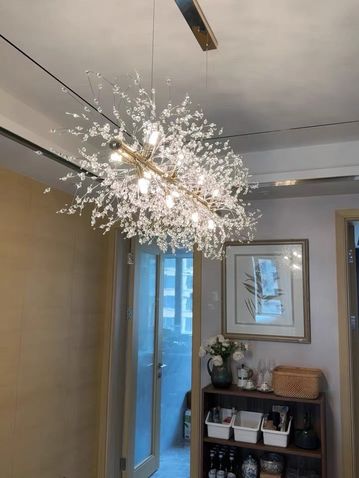 Dandelion Crystal Chandelier Light Firefly/ Glowworm Hanging Lamp Pendant For Rectangle Dining Room-Momo Lighting