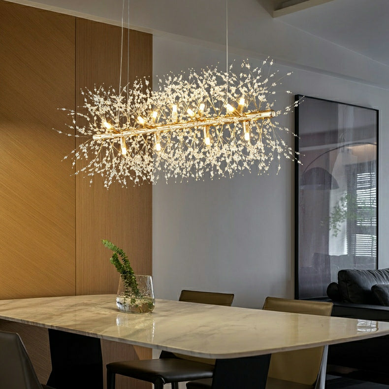 Dandelion Crystal Chandelier Light Firefly/ Glowworm Hanging Lamp Pendant For Rectangle Dining Room-Momo Lighting