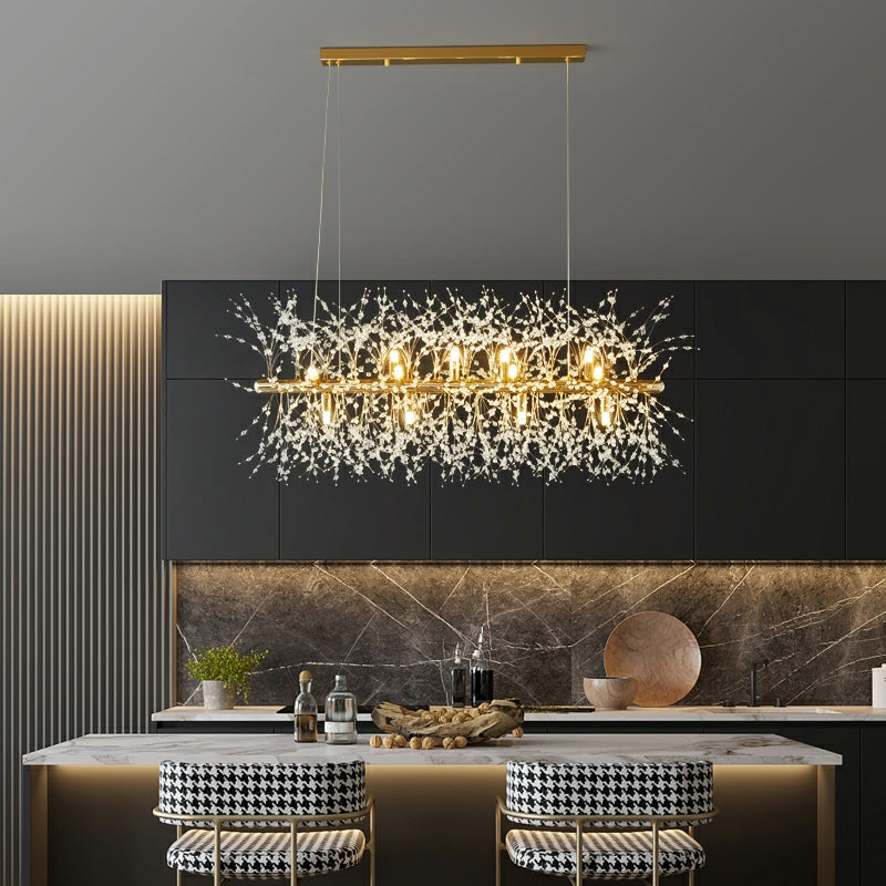 Dandelion Crystal Chandelier Light Firefly/ Glowworm Hanging Lamp Pendant For Rectangle Dining Room-Momo Lighting