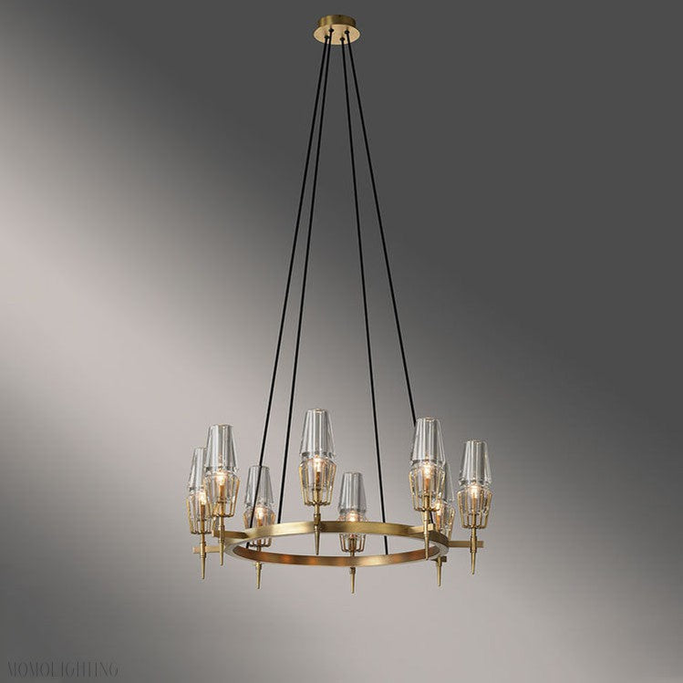 David Glass Round Chandelier Brass-Momo Lighting