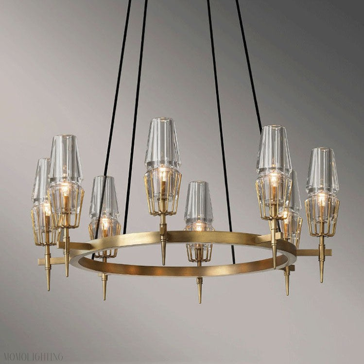 David Glass Round Chandelier Brass-Momo Lighting