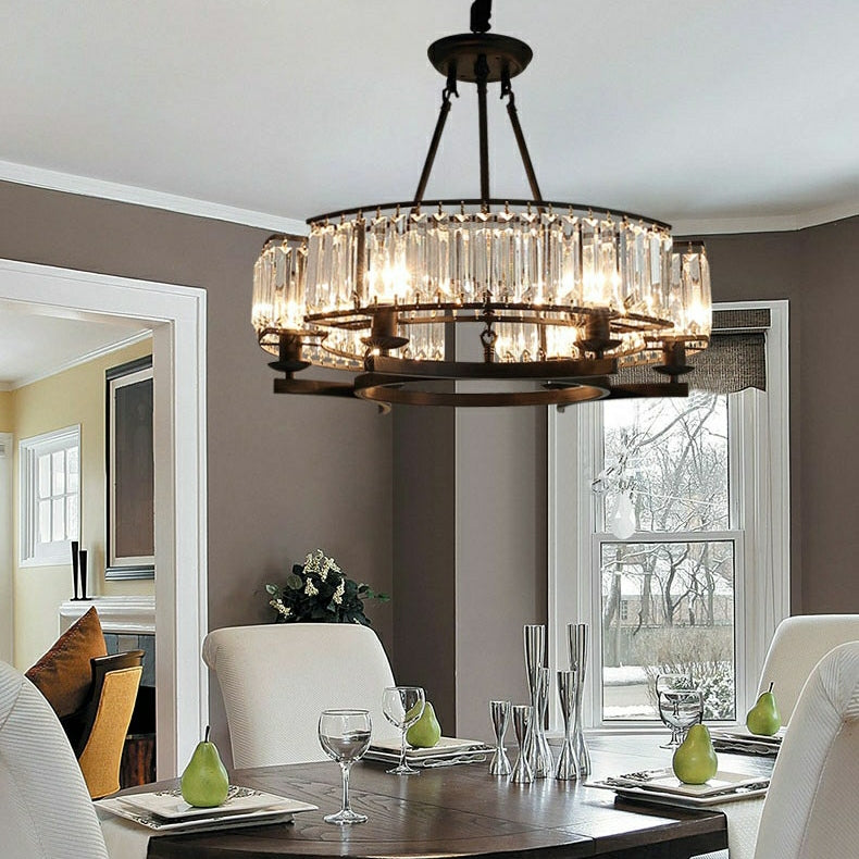Decorative 6/ 8/ 10/ 12-Light Crystal Ceiling Chandelier Triangular Prism Island Light Fixture Metal Shade for Living Room-Momo Lighting