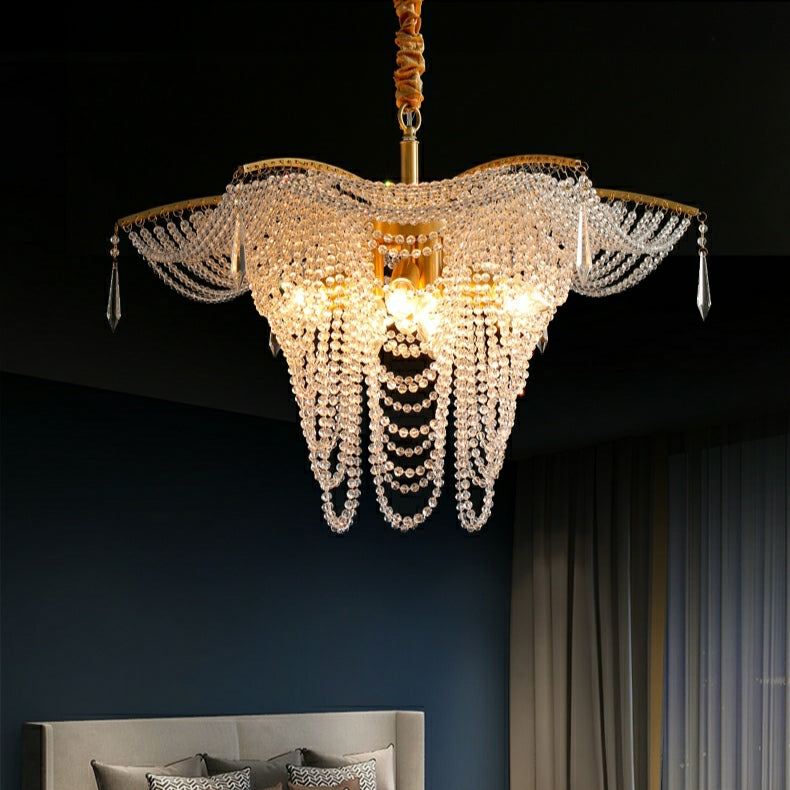 Decorative Beaded Crystal Brass Chandelier Elegant Ceiling Light Fixture For Living Room/ Bedroom-Momo Lighting