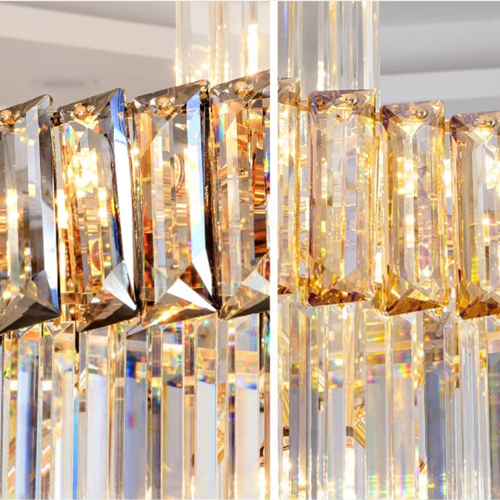 Decorative Large Vertical Crystal Staircase Chandelier Foyer Ceiling Light Fixture Lamp In Gray/ Amber Brim-Momo Lighting