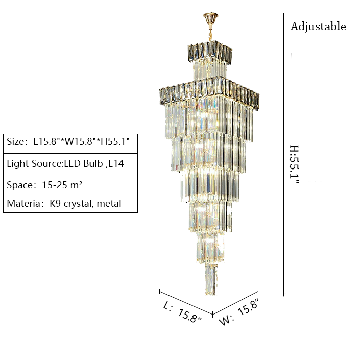 Decorative Large Vertical Crystal Staircase Chandelier Foyer Ceiling Light Fixture Lamp In Gray/ Amber Brim-Momo Lighting
