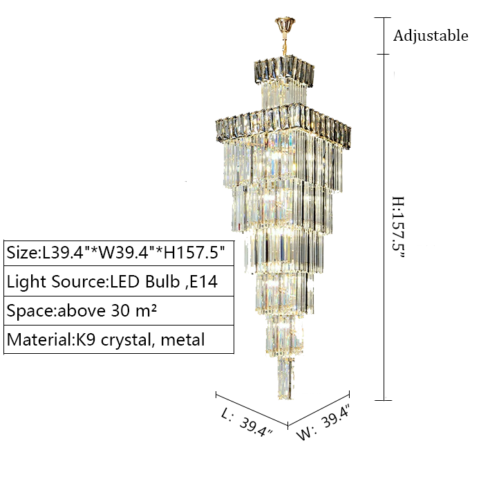 Decorative Large Vertical Crystal Staircase Chandelier Foyer Ceiling Light Fixture Lamp In Gray/ Amber Brim-Momo Lighting