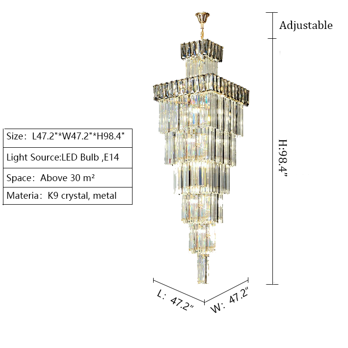 Decorative Large Vertical Crystal Staircase Chandelier Foyer Ceiling Light Fixture Lamp In Gray/ Amber Brim-Momo Lighting
