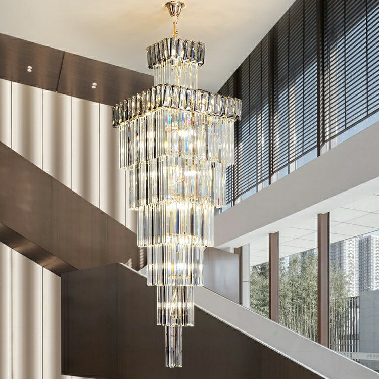 Decorative Large Vertical Crystal Staircase Chandelier Foyer Ceiling Light Fixture Lamp In Gray/ Amber Brim-Momo Lighting