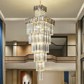 Decorative Large Vertical Crystal Staircase Chandelier Foyer Ceiling Light Fixture Lamp In Gray/ Amber Brim-Momo Lighting