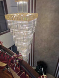 Decorative Large Vertical Crystal Staircase Chandelier Foyer Ceiling Light Fixture Lamp In Gray/ Amber Brim-Momo Lighting