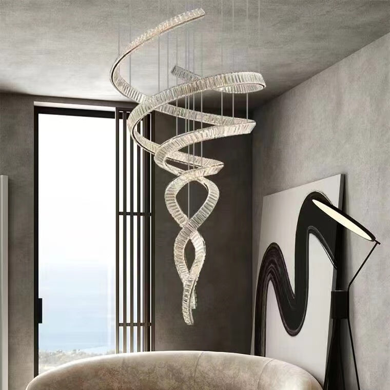 Designer Foyer Living Room Ceiling Light Fixture Stylish Spiral Crystal Chandelier For Hotel Entrance-Momo Lighting