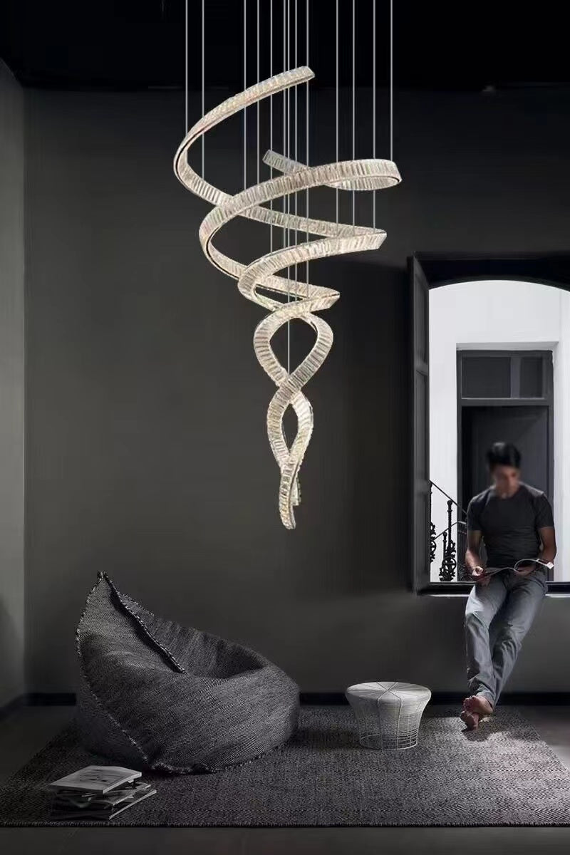 Designer Foyer Living Room Ceiling Light Fixture Stylish Spiral Crystal Chandelier For Hotel Entrance-Momo Lighting