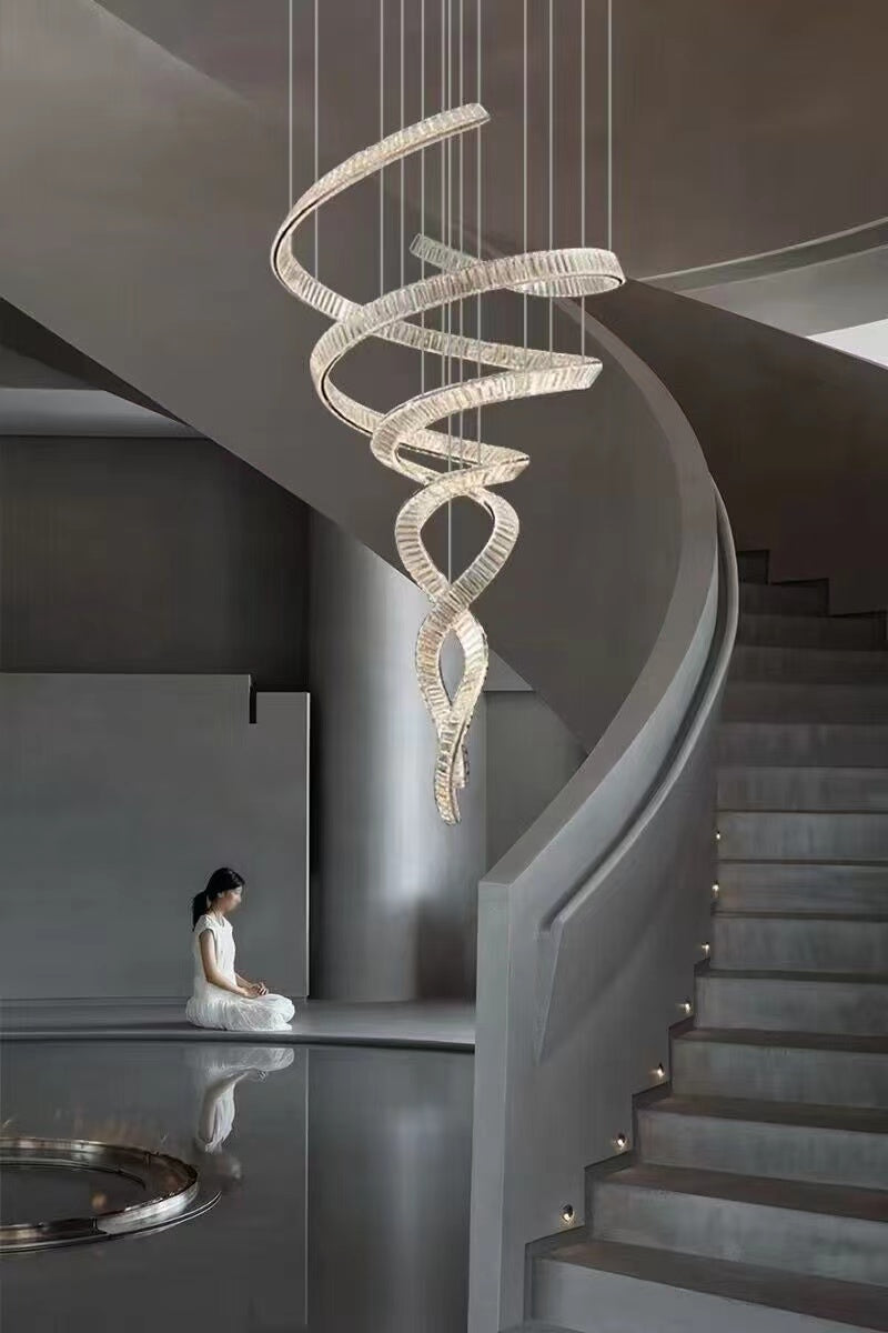Designer Foyer Living Room Ceiling Light Fixture Stylish Spiral Crystal Chandelier For Hotel Entrance-Momo Lighting